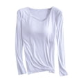 thumbnail image 2 of Weiqiqre T-Shirt à Manches Longues pour Femmes Col Rond en Rayonne Coupe Ajustée Extensible Couche avec Coussinets de Poitrine T-Shirts de Pyjama Hauts, 2 of 6