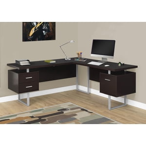 Monarch Specialties Bureau d'ordinateur, Bureau à la maison, Coin, Gauche, Installation droite, Tiroirs de rangement, 70"l, L Forme, Travail, Ordinateur portable, Métal, Stratifié, Brun, Gris, Contemporain, Moderne
