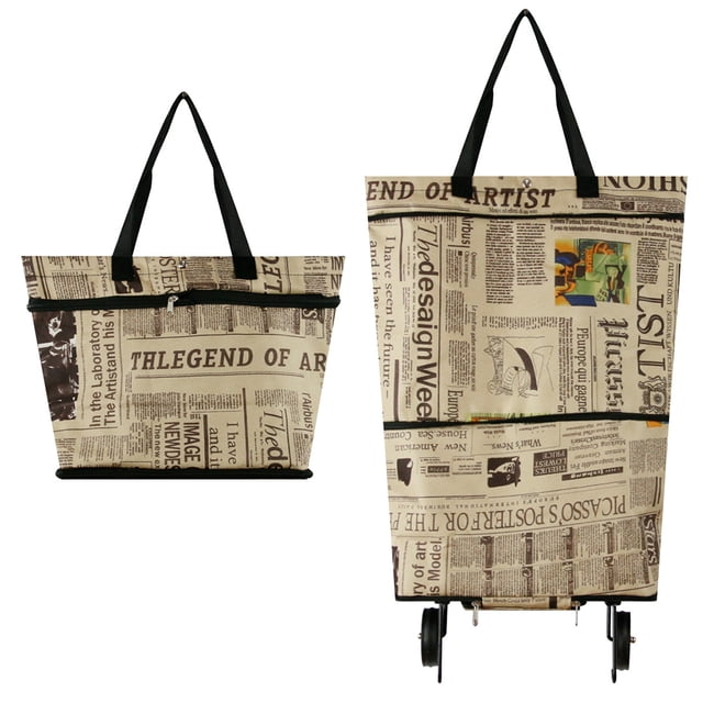 Ruiboury Foldable Shopping Trolley Bag Multifunctional And Fashionable Wide Application English newspaper 3Set