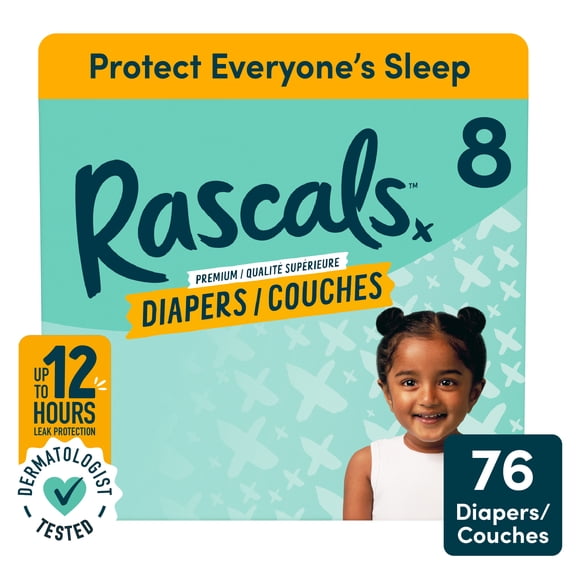 Couches Rascals Premium, Taille 8, 76 unités
