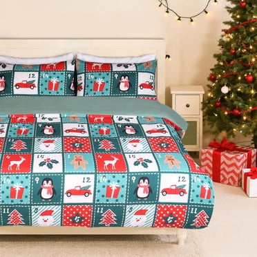 Gogreen King Christmas Duvet Cover, Soft & Breathable Microfiber 3 Pieces Bedding Sets, Pattern Comfy Duvet Cover, with Zipper Closure (Christmas Collection)