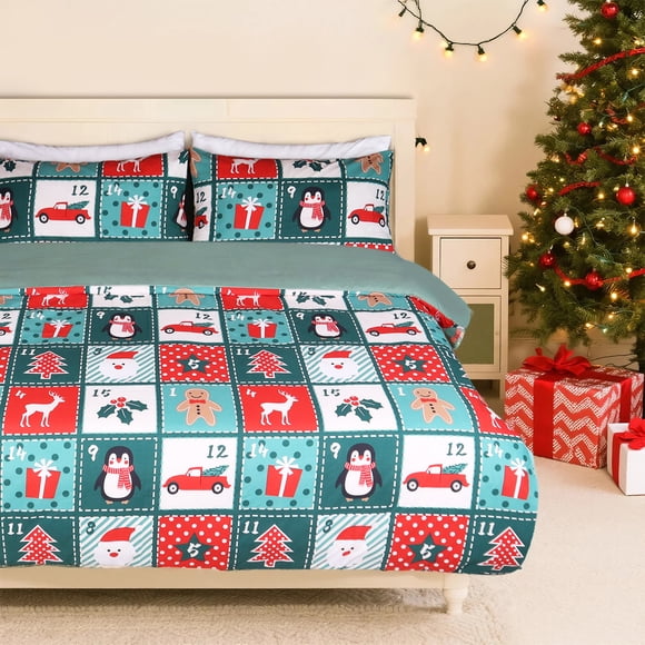Gogreen Twin Christmas Duvet Cover, Soft & Breathable Microfiber 3 Pieces Bedding Sets, Pattern Comfy Duvet Cover, with Zipper Closure (Christmas Collection)