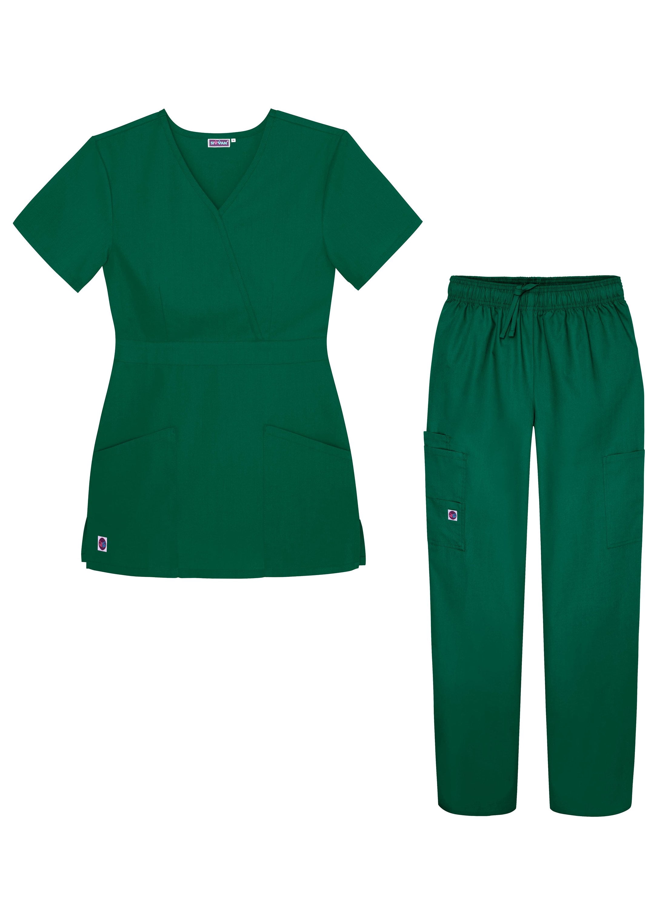 Sivvan Womens Scrub Set - Multi Pocket Cargo Pants & Stylish Mock Wrap Top