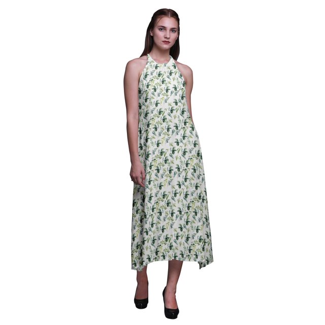 Bimba Robe de Plage Longue Dos Nu à Col Licou Imprimée pour Femmes Rayondress-Petit