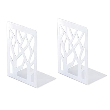 Mefallenssiah 2Pc White Metal Non-Slip Bookend Bracket Heavy Book End office Book Stopper