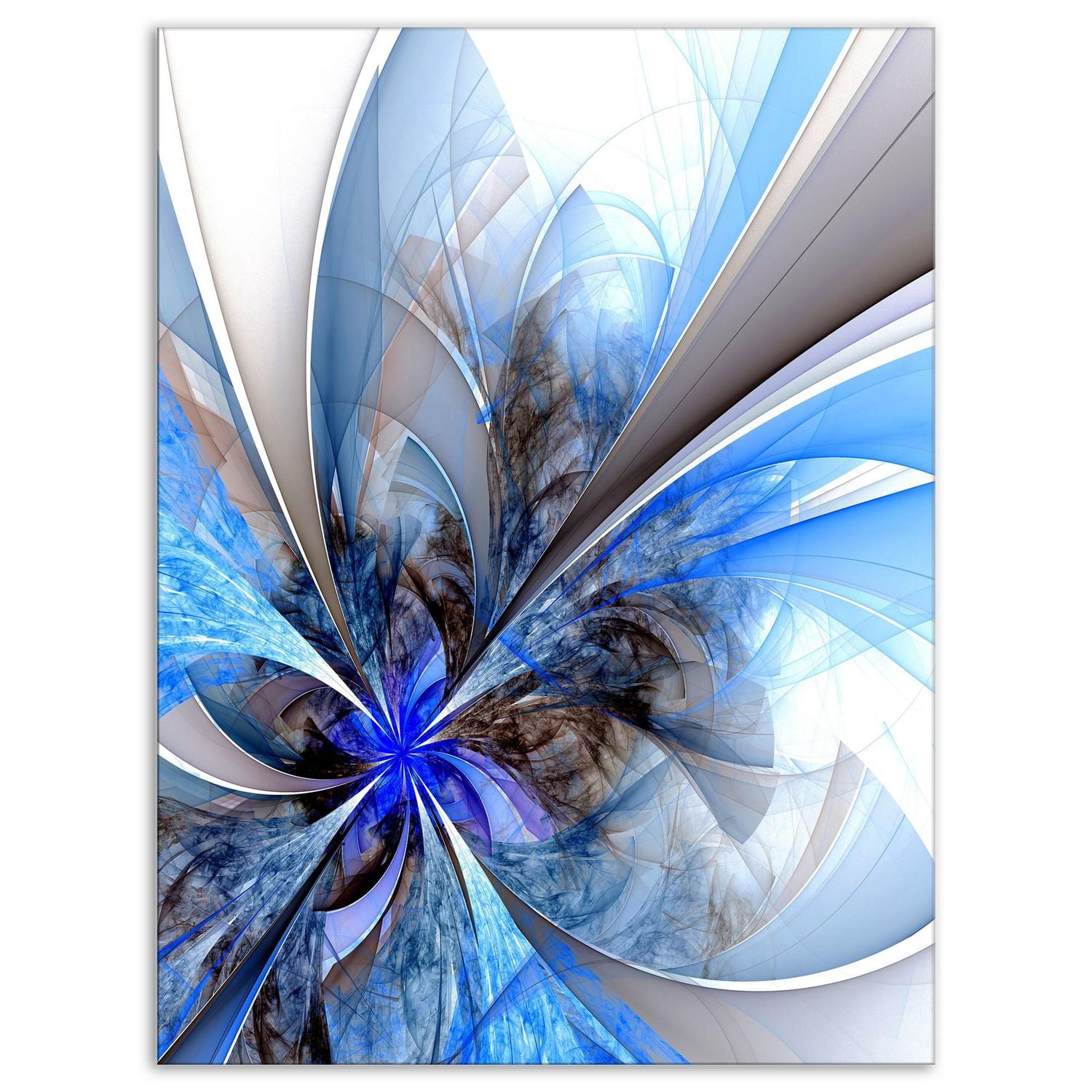 Designart Symmetrical Large Blue Fractal Flower Canvas Wall Art ...