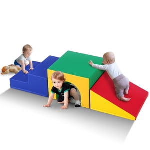 VEVOR Single Tunnel Climber, Toddler Playset, Foam Escalade Blocs pour les tout-petits, Turneau pour enfants Maze avec escaliers et rampe, Intérieur pour les enfants et les jeunes enfants Facile à nettoyer, 3 pcs (assortiment)
