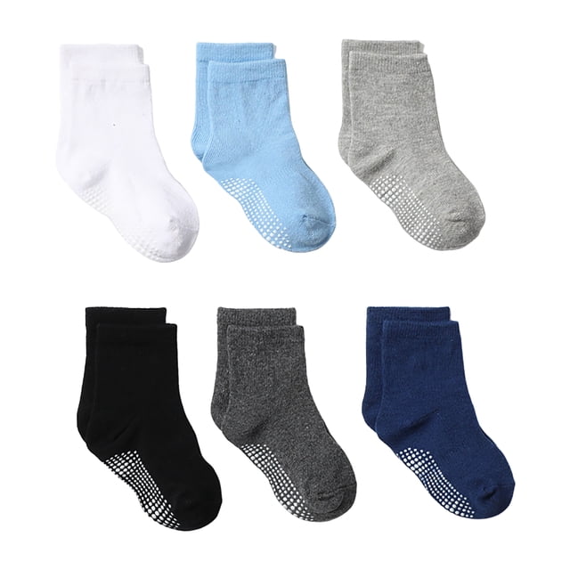 Splozh Toddler Socks Multipack Boy 6PC Children Socks Comfortable Soft Fashion Solid Color Children Floor Socks Blue,1-3 Years