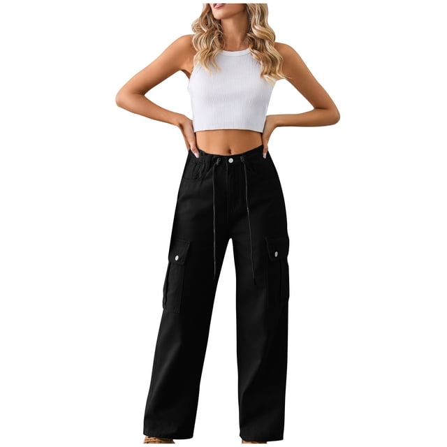 FAIWAD Jeans Cargo Amples Taille Haute pour Femmes par FAIWAD, Décontracté, Jambe Droite et Grand, 1, Taille g