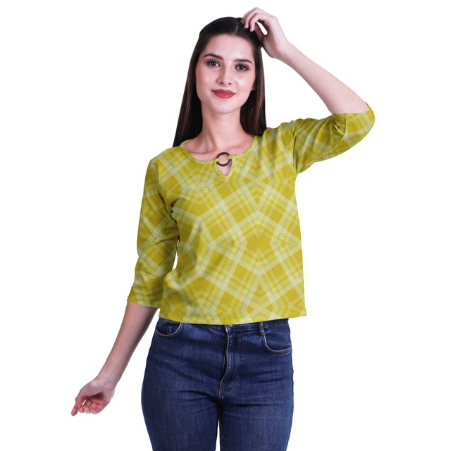 Moomaya Printed Keyhole Neck Ring Top Casual 3/4th Sleeve Tees Tank Tunic Top