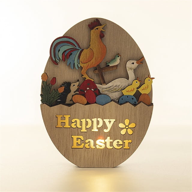 Harpily Desktop Decor Easter Bunny Wooden Table Sign Table Centerpiece Wooden Hen Statue Wooden Rooster Craft Easter Decoration Wooden Chicken Tabletop Centerpiece Animal Wooden Dining Table