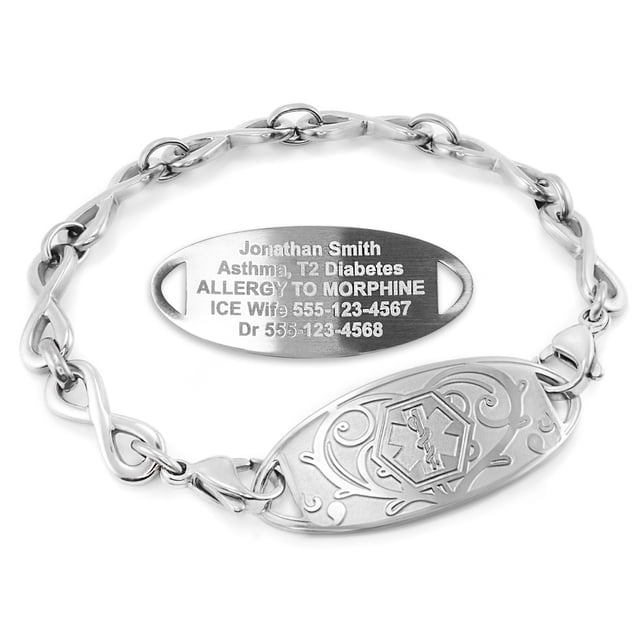 MedicEngraved Stainless Steel Custom Medical Alert Bracelet - 6mm Infinity Link