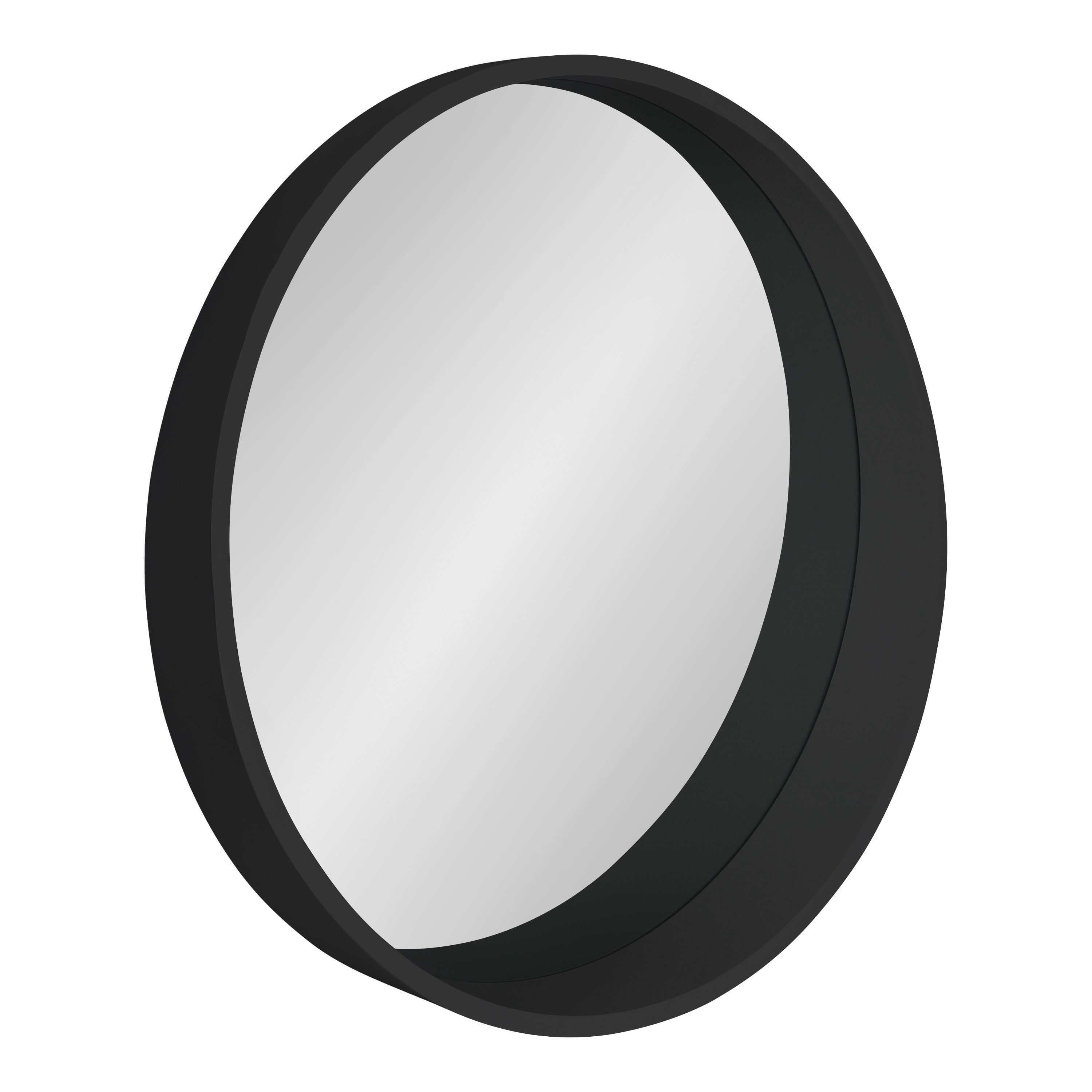 Kate and Laurel Wheeler Graduated Wood Framed Round Mirror, 24 inch Diameter, Black, Chic Modern Wall Accent with Shelf