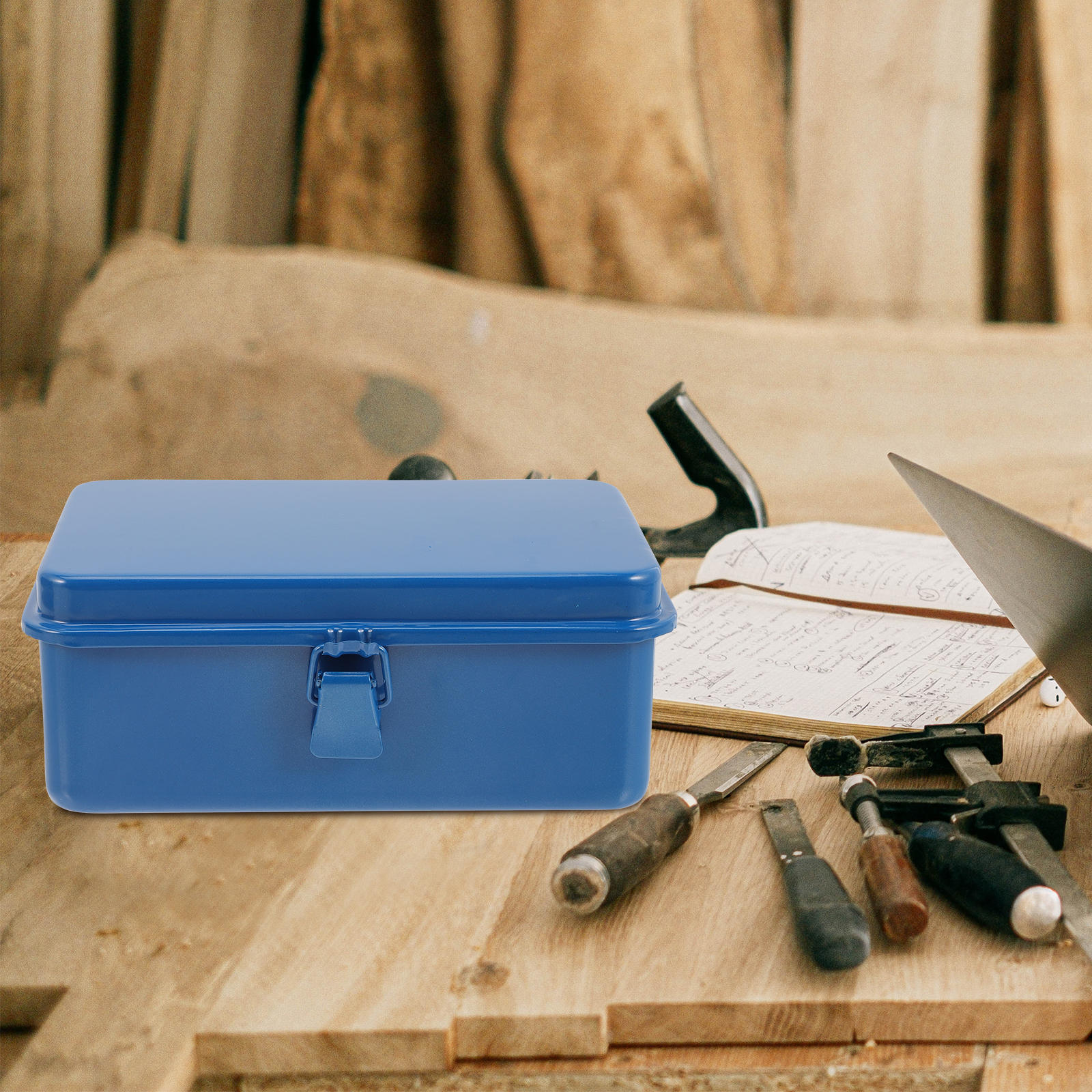 BESTYASH Portable Metal Tool Box Toolbox Storage Case Blue Iron 1Pcs Homeowners