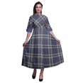 thumbnail image 1 of Bimba Check Printed Womens Roll Up Sleeves Dress Mandarin Collar Button Down Shirt-Small, 1 of 5