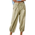 thumbnail image 1 of Timegard Womens Cotton Linen Pants Elastic Waisted Drawstring Cinch Bottom Button Casual Loose Pants, 1 of 7