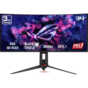 ASUS ROG SWIFT 34 de pouce QHD 2K 1440P 360Hz AMD FreeSync Prime Pro & Compatible G-SYNC 0.03ms HDR500 AUTO KVM TANDEM ROG BLACK SHIELD USB-C OLED Moniteur d'ordinateur de jeu Courbé
