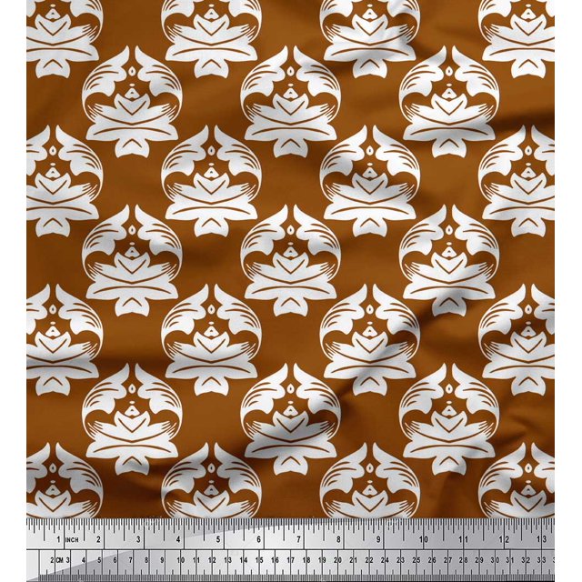 Soimoi Tissu Georgette Poly Brun, Tissu à Imprimé Damassé Floral au Mètre, 42 Pouces de Large