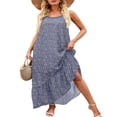 thumbnail image 4 of Robe Maxi Florale à Col en V pour Femmes, Robe Longue de Plage Ethnique à Bretelles Spaghetti Imprimée Boho Noire TG, 4 of 6