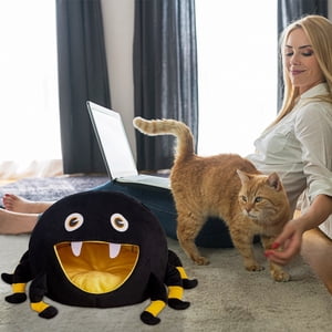 Suncoda Cat Bed, Black Spider Pet Bed Pet Villa Housepet Dog Bed Pet Supplies Semi-Enclosed Pet Dog Bed