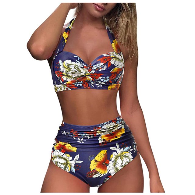 Aligament Swimsuit Bikini Sets For Womens High Breast Contrast Gradient Split Bikini Set One Piece