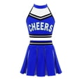 thumbnail image 3 of Xnihocha Girls Classic Cheerleading Team Uniform Mesh Splice Crop Top with Pleated Boxer Skirts Rooter Stage Suit Royal Blue 16, 3 of 5