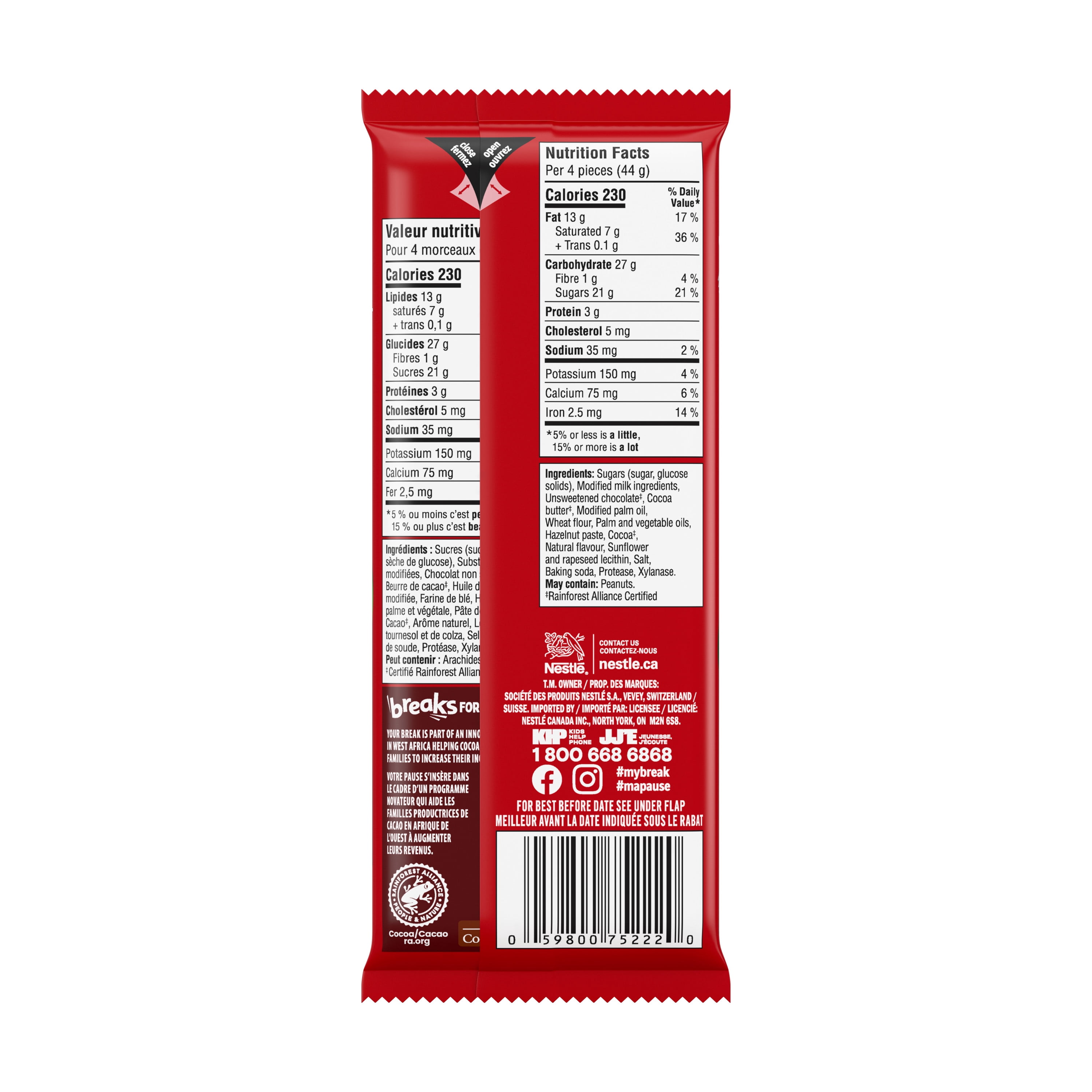 KITKAT Tablette Noisette, gaufrettes, garniture aux noisettes et enrobées d’une coquille de chocolat marbrée
