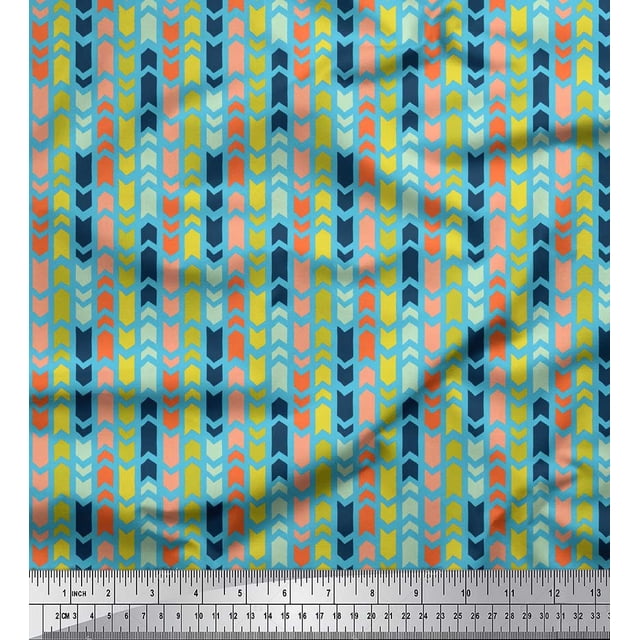 Soimoi Tissu en Poly Georgette Bleu Rayé & Imprimé Flèches par Yard 52 Pouces de Large
