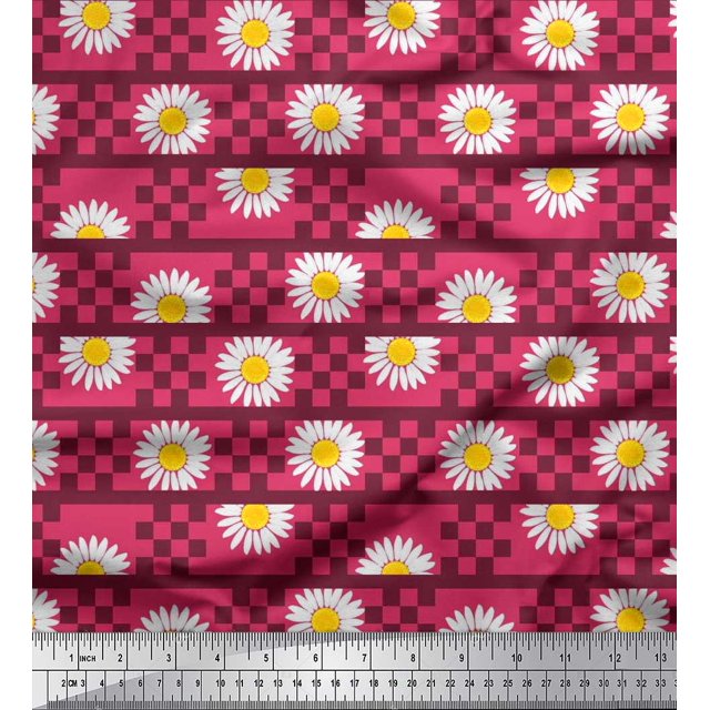 Soimoi Velvet Fabric Stripe,Square & Daisy Floral Decor Fabric Printed Yard 58 Inch Wide