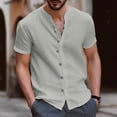 thumbnail image 1 of TIMIFIS Mens Short Sleeve Top Cotton Linen T Shirts Beach Solid Short Sleeve Shirts V-neck Button Closure Tops Blouse - Spring/Summer, 1 of 6