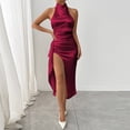 thumbnail image 1 of Mceream Womens Maxi Dress formal Plus Size Sleeveless Halter Ruched Side Slit Backless Elegant Long Dress for Party Wedding Cocktail Wine XS, 1 of 9