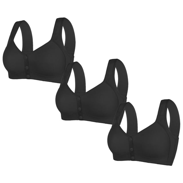 LOVZFMLL 3 Pack Plus Size Bras for Women Solid Color Comfort Soft Push Up Bra No Underwire Full Coverage Front Closure Everyday Bralettes Black 5XL