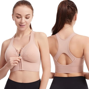 LOVZFMLL Sports Bras for Women High Impact Crisscross Back Zip Front Workout Gym Yoga Crop Tank Top Quick Dry Running Support Bra with Built in Pads Pink XL