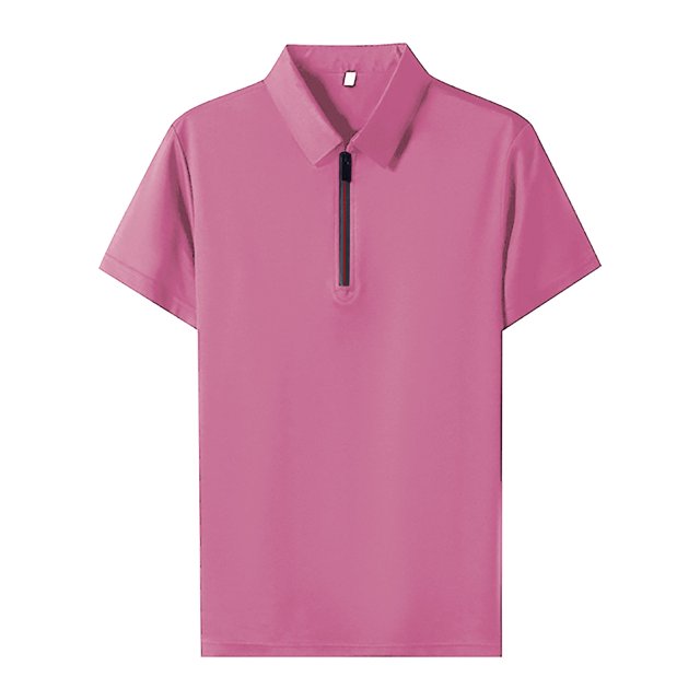 BOBOGOJP Men Summer Button Down Shirts Classic Short Sleeve Basic Button Down T-Shirt with Pocket,Pink XL