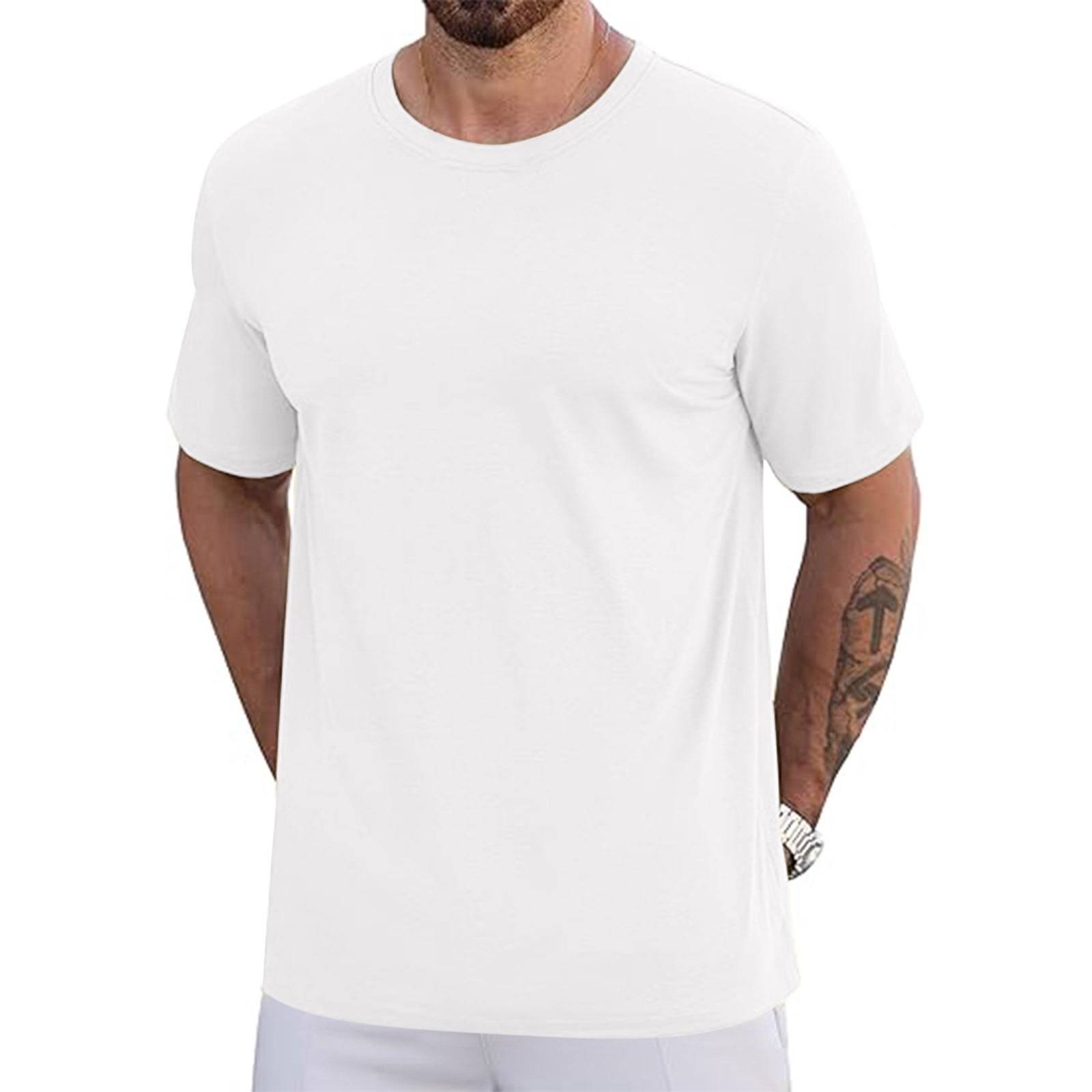 Gspmoly T-Shirt pour Homme, T-Shirt à Manches Courtes pour Homme T-Shirt Décontracté Uni Version Filet Col Rond Manches Courtes Version Légère Haut/chemise à Manches Courtes Col Rond Hauts pour Sortir Aubaines du Jour