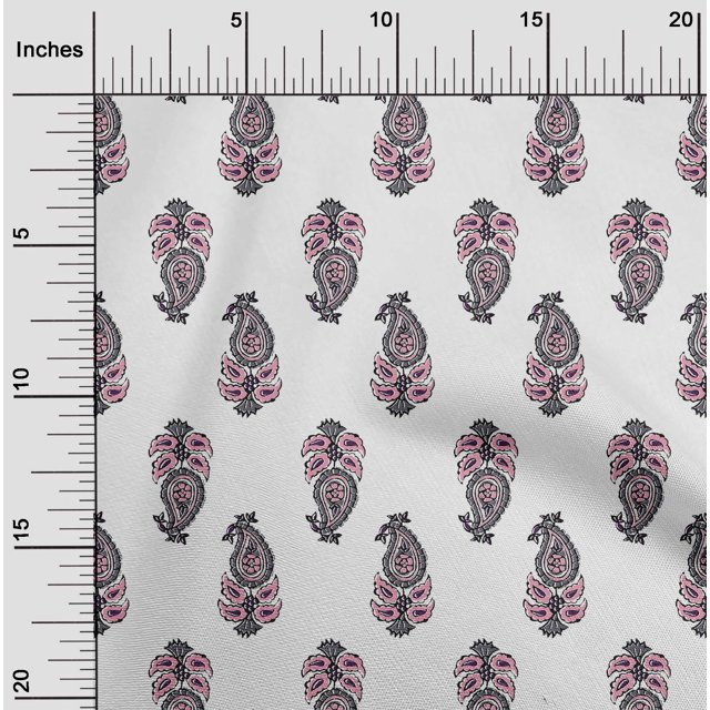 oneOone Cotton Poplin Fabric Leaves & Paisley Block Printed Craft Fabric BTY 42 Inch Wide