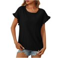 thumbnail image 2 of AherBiu T-Shirts pour Femmes Tendance Col Rond Manches Courtes T-Shirts Décontractés d'Été Plissés T-Shirt Uni Hauts, 2 of 7