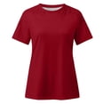 thumbnail image 3 of Femmes Dames Uni Manches Courtes Col Rond Chandail en Dentelle Hauts Chemises Blouse, 3 of 5