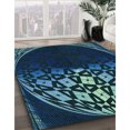 thumbnail image 3 of Ahgly Company Tapis Rond Lavable en Machine Intérieur Transitionnel Bleu Lierre, 6 Pieds Rond, 3 of 7