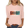thumbnail image 2 of Chemises pour Femmes Habillées Décontractées, Chemises à Manches 3/4 pour Femmes, Tuniques à Manches Courtes Grande Taille pour Femmes, T-shirt à Manches 3/4 à Col Rond Imprimé Lettres Mode Décontractée pour Femmes, 2 of 5