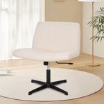 NiamVelo Criss Cross Chair, Wide Desk Chair No Wheels Vanity Chair Adjustable Computer Chair Modern Task Chair Armless Office Chair for Adults (Beige)