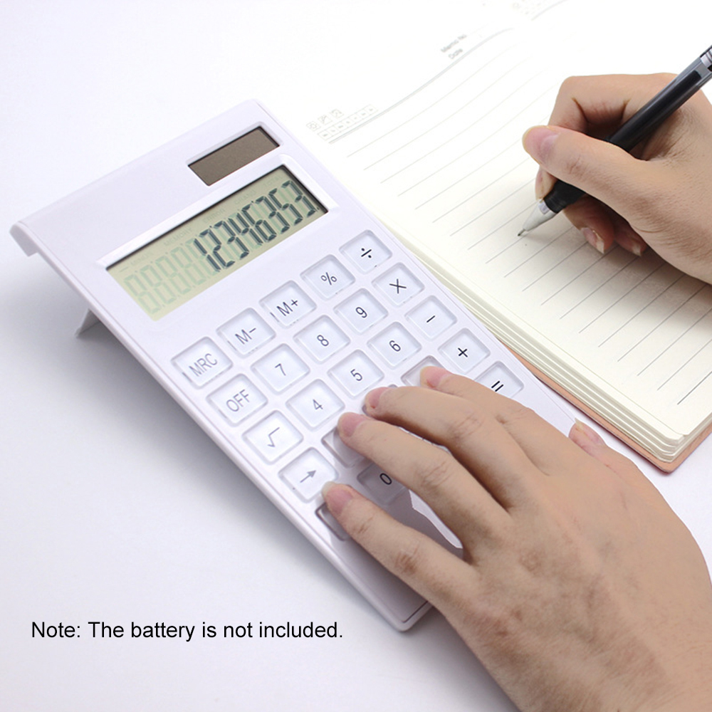 Desktop Calculator Ultra-thin 12-digit Large Display Solar and Battery Dual Power Crystal Button Basic Counter Suitable for Home Office Business School Supplies