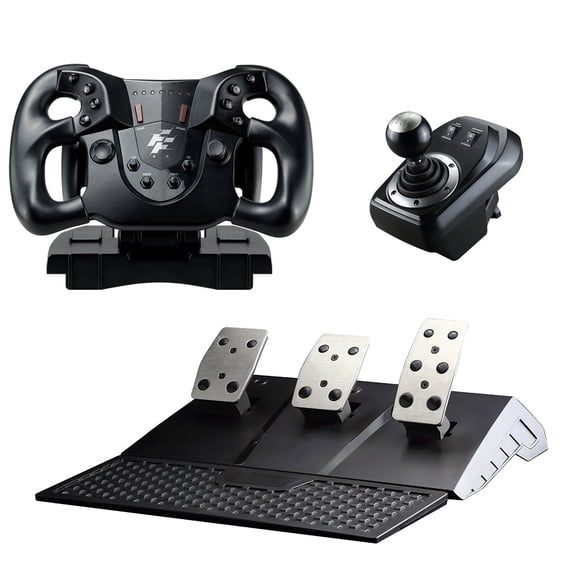 Flashfire Monza Racing Steering Wheel with H-shifter and Pedals for PC, PS3, PS4, Xbox 360, XBOX ONE, XBOX Series X/S and Nintendo Switch, Black