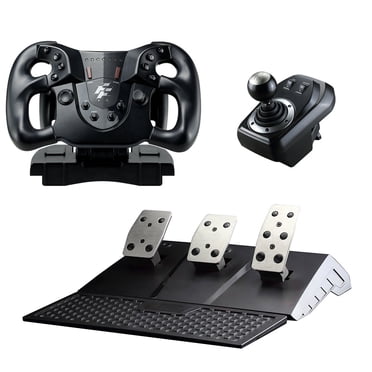 Volant de course Flashfire Monza avec levier de vitesses en H et pédales pour PC, PS3, PS4, Xbox 360, XBOX ONE, XBOX Series X/S et Nintendo Switch, Noir.
