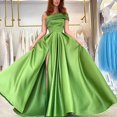 thumbnail image 4 of 2025 Robe de Réception de Départ à une Épaule de Commerce Extérieur Robe en Satin Robe de Soirée Robes Queue Robe Tutu de Fête d'Anniversaire Robe à Manches Latérales Vert Fente Haute Robes pour Femmes, 4 of 6