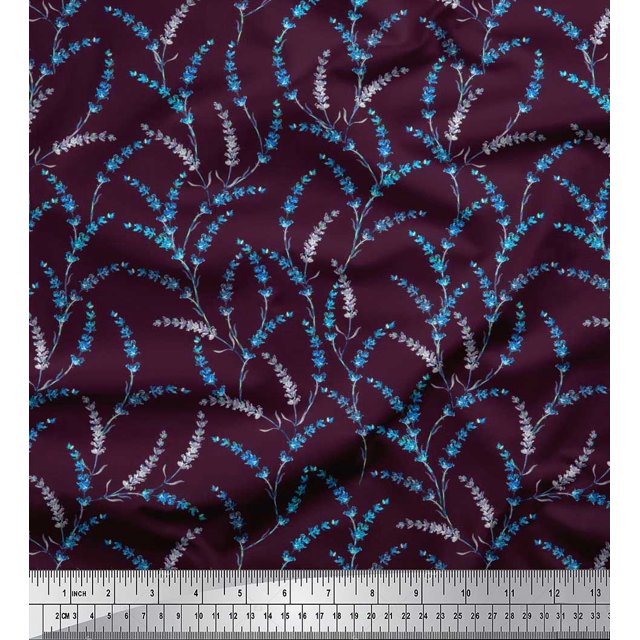 Soimoi Silk Fabric Lavender Floral Decor Fabric Printed Yard 42 Inch Wide
