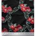 thumbnail image 1 of Soimoi Black Velvet Fabric Leaves & Peony Floral Printed Fabric 1 Yard 60 Inch Wide, 1 of 3