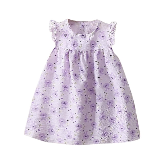 MEZZALL Robes d'Été pour Filles Imprimé Floral Robe Confortable Décontractée pour Sorties Quotidiennes et Plages 1-2 Ans Robe Respirante pour Enfants