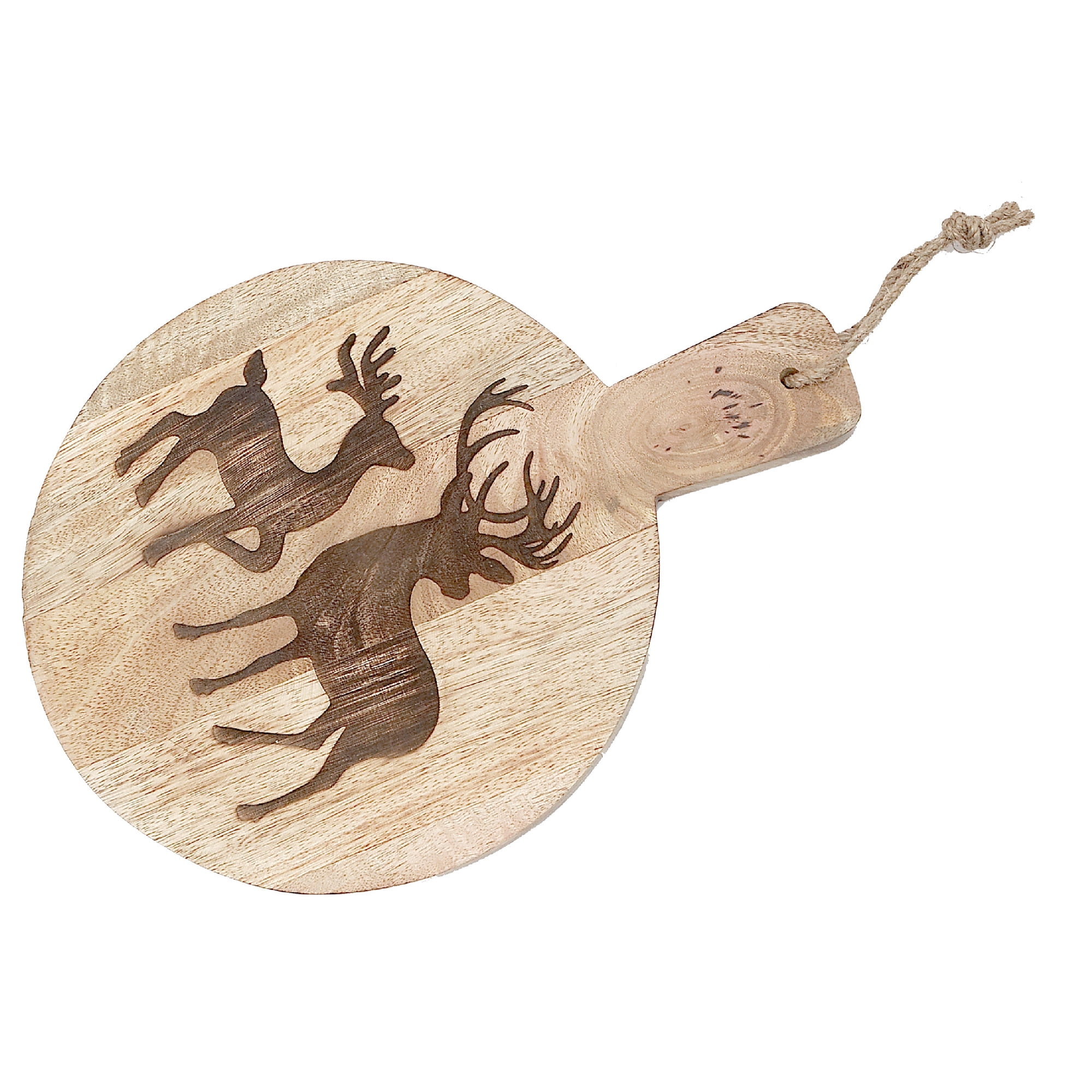 10" Mango Wood Round Two Reindeers Etched Cheese Board
