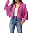thumbnail image 1 of 2025 Veste Décontractée à Franges pour Femmes Vestes pour Femmes Chandail à Capuchon pour Femmes à Franges Moto Court, 1 of 9